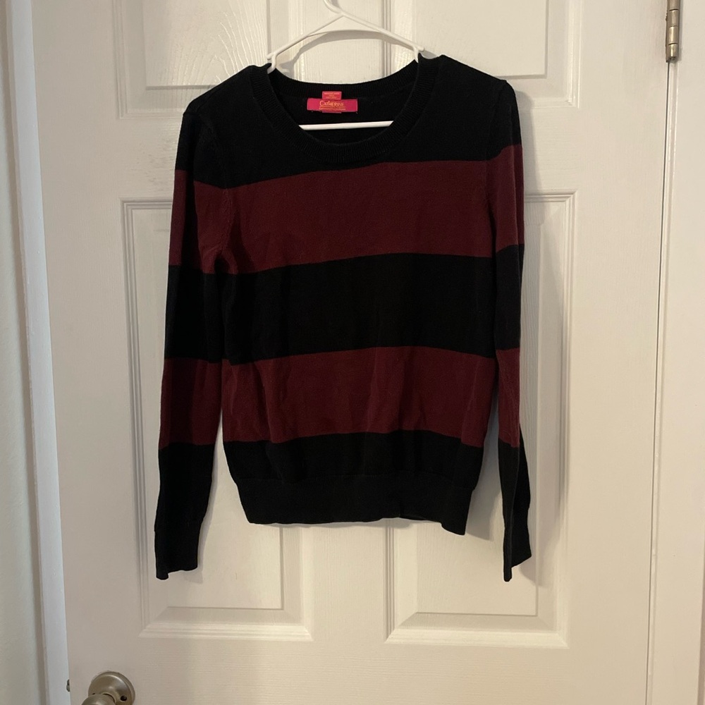 Striped Black and Burgundy Women's Sweater